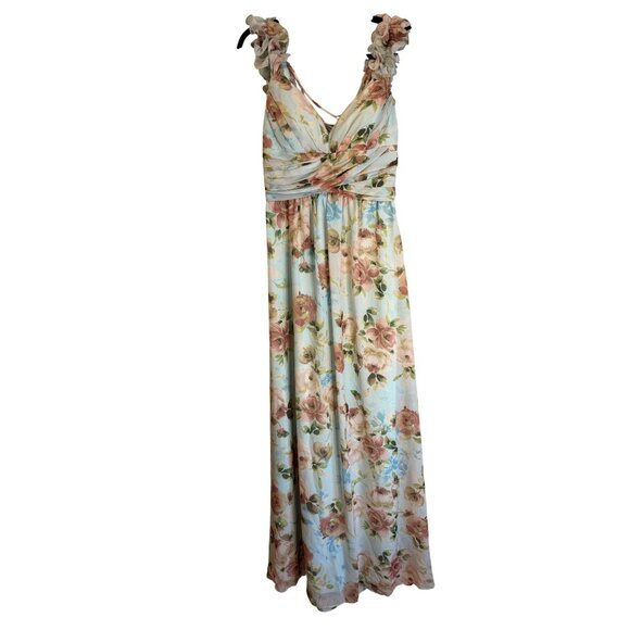Betsy & Adam Blue Floral Chiffon Maxi Dress Size 8 NWT $289 [jb] - Picture 4 of 8